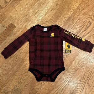 2 Carhartt Kids onesies - Maroon and Black Checkered -Gray and Maroon